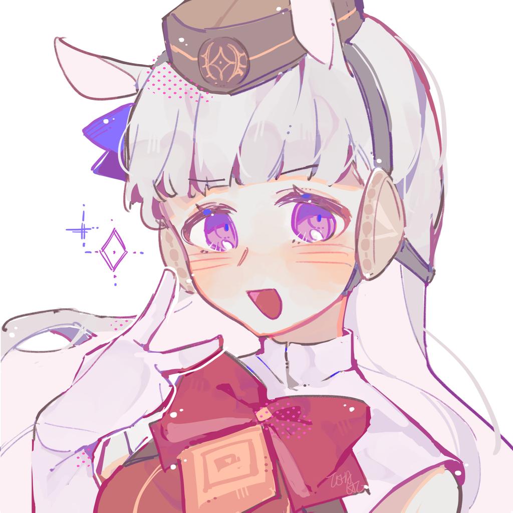 1girl animal_ears blunt_bangs bow bowtie chinese_commentary collared_dress commentary_request dress ear_bow ear_ribbon elbow_gloves eyebrows_hidden_by_hair gloves gold_ship_(umamusume) grey_hair hat horse_ears horse_girl long_hair looking_at_viewer open_mouth pillbox_hat purple_bow red_bow red_bowtie red_dress solo tishacat umamusume v violet_eyes white_background white_gloves