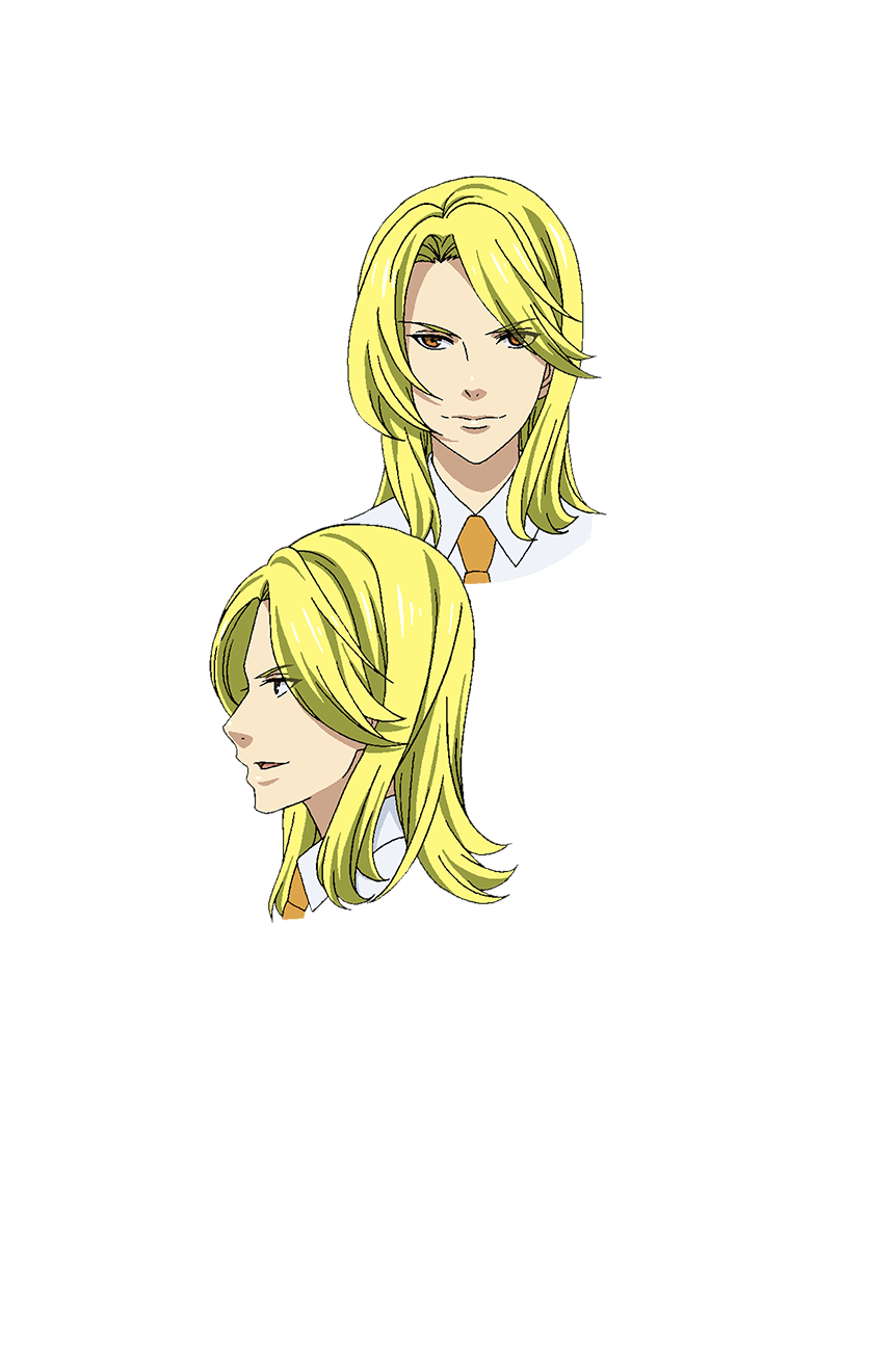 1boy blonde_hair closed_mouth collared_shirt highres himuro_hijiri king_of_prism looking_at_viewer male_focus multiple_views necktie official_art open_mouth orange_eyes orange_necktie portrait pretty_rhythm pretty_series profile second-party_source shirt simple_background smile white_shirt