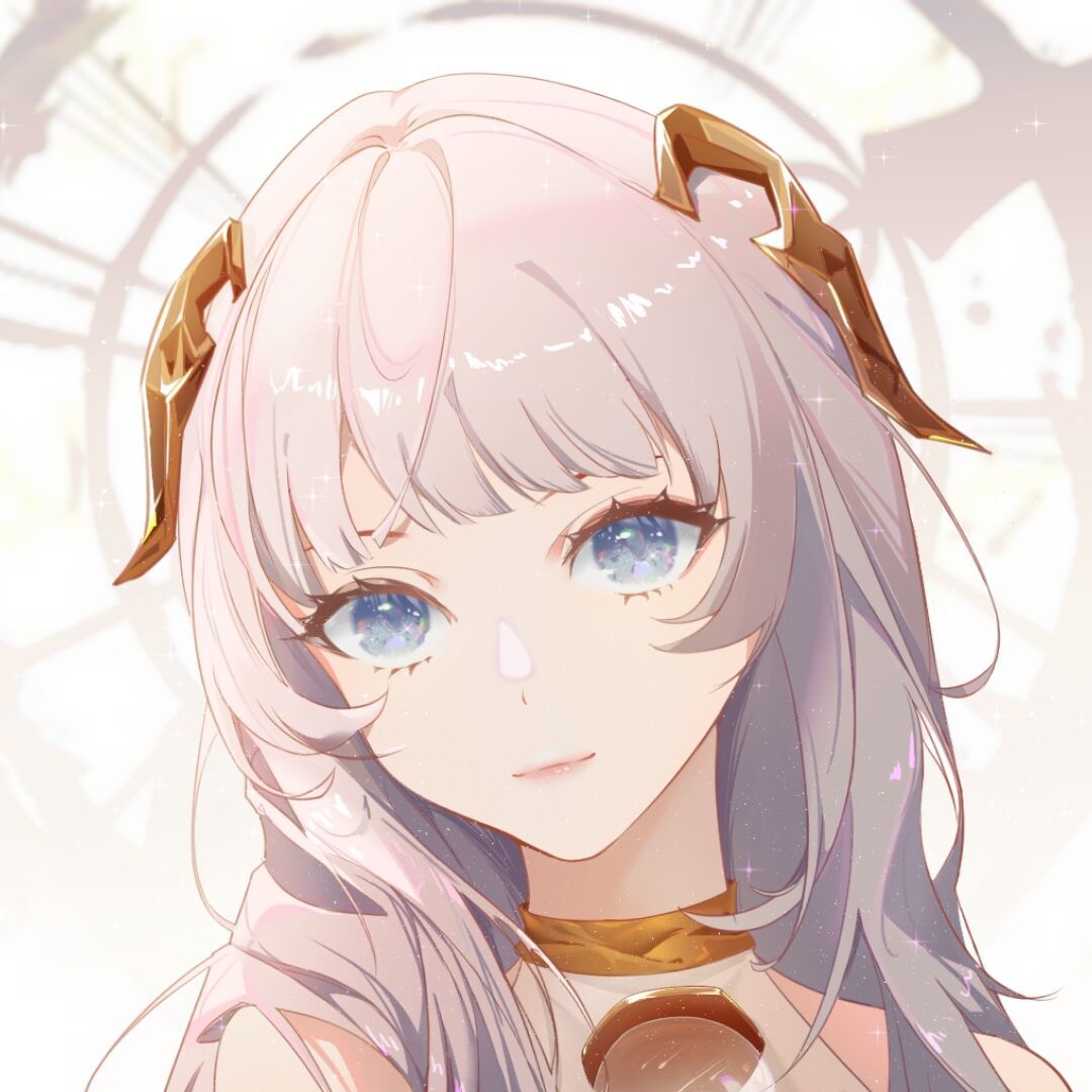 1girl arena_(masterwork_apocalypse) blue_eyes chinese_commentary closed_mouth commentary grey_hair hair_ornament halo_behind_head halterneck liangchuanmoqi light_smile long_hair looking_at_viewer masterwork_apocalypse portrait solo white_background