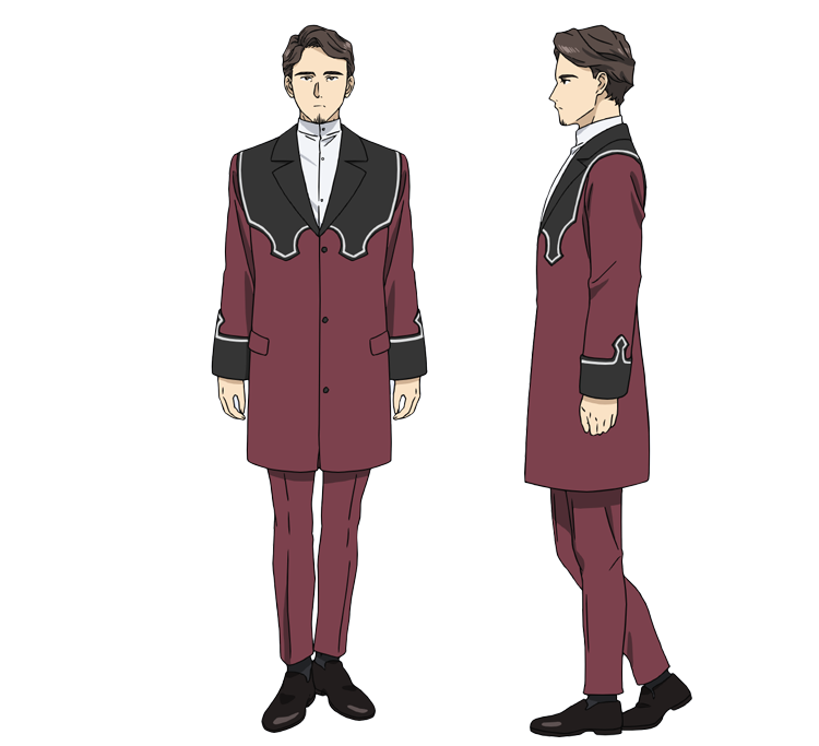 1boy beard black_footwear facial_hair from_side full_body jacket long_sleeves male_focus official_art pants profile red_jacket red_pants reference_sheet richter_(sousou_no_frieren) shirt short_hair sleeve_cuffs sousou_no_frieren straight-on transparent_background white_shirt