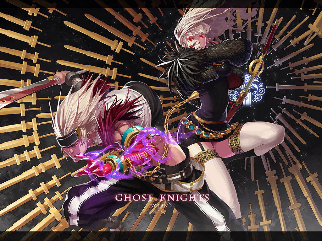 dress dungeon_and_fighter female_slayer_(dungeon_and_fighter) garter_belt gloves grey_hair long_hair non-web_source official_art red_eyes skirt thigh-highs