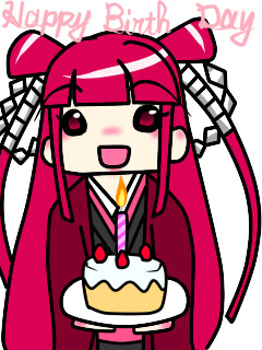 1girl beatmania birthday birthday_cake cake candle fire happy_birthday japanese_clothes kimono red_eyes red_hair red_hair red_kimono umegiri_ameto