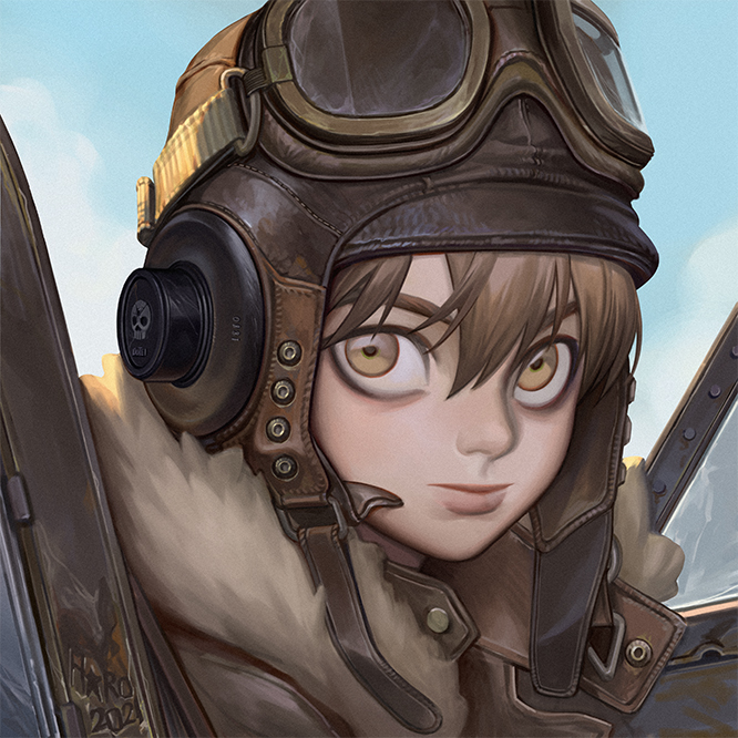 1boy 2021 artist_name aviator_cap aviator_sunglasses blue_sky brown_eyes brown_hair closed_mouth doutei_(one-punch_man) fur-trimmed_jacket fur_trim goggles goggles_on_head headphones jacket looking_at_viewer ly_hao_nguyen male_focus one-punch_man portrait sky solo sunglasses unworn_eyewear