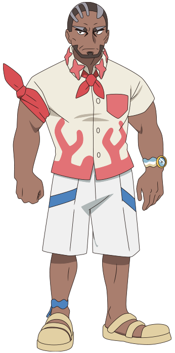 1boy arm_ribbon beard biceps black_eyes breast_pocket bright_pupils brown_hair buttons closed_mouth collared_shirt dark-skinned_male dark_skin facial_hair frown full_body looking_to_the_side male_focus murdock_(pokemon) official_art pocket pokemon pokemon_(anime) pokemon_horizons red_ribbon ribbon shirt shoes short_hair short_sleeves shorts solo standing transparent_background watch watch white_pupils white_shorts yellow_footwear