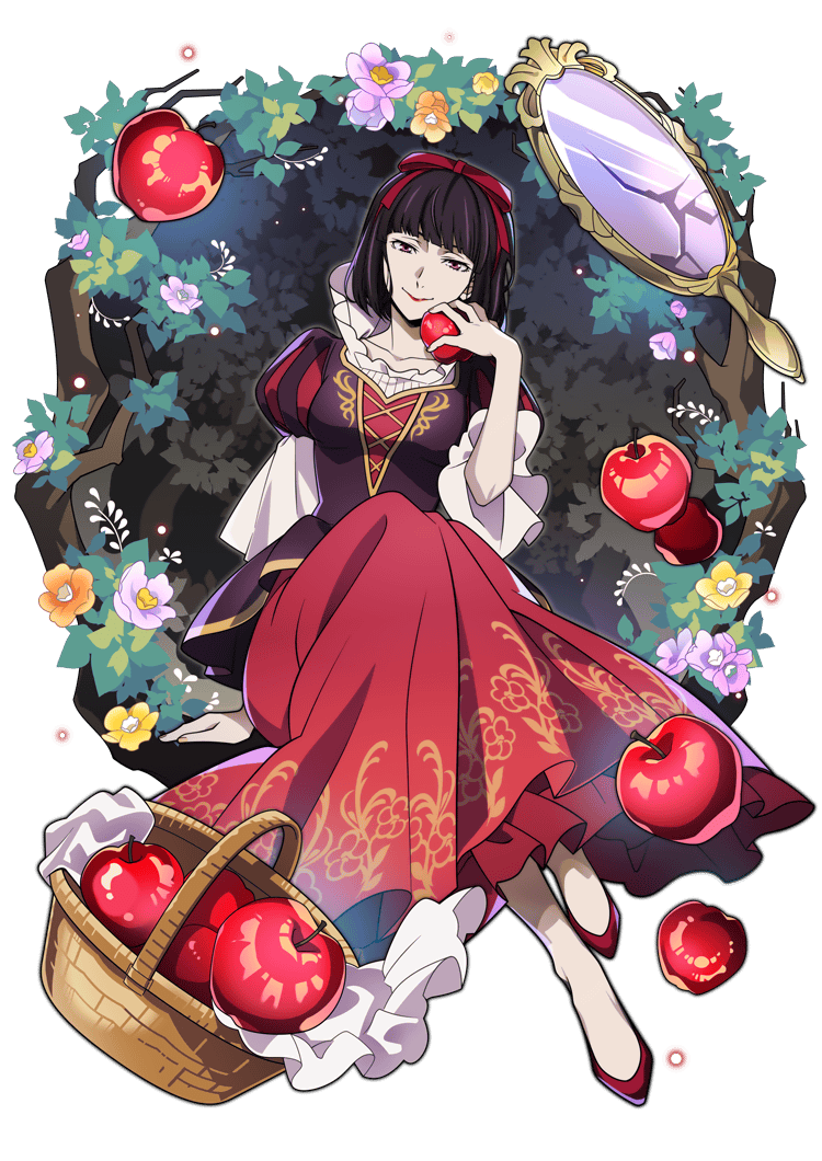 1girl apple arm_support artist_request basket black_hair blunt_bangs broken_mirror bungou_stray_dogs collarbone dress flower food frilled_dress frills fruit full_body hair_ribbon holding holding_food holding_fruit lipstick long_sleeves looking_at_viewer makeup mirror official_art puffy_sleeves red_apple red_dress red_footwear red_lips red_ribbon ribbon shoes short_hair sitting smile solo third-party_source transparent_background violet_eyes yosano_akiko