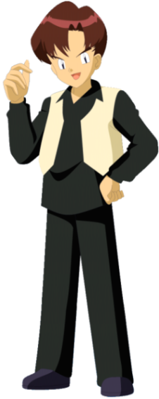 1boy beige_jacket black_pants black_shirt blue_footwear brown_hair hand_on_hip pokemon pokemon_(anime) pokemon_(classic_anime) rudy_(pokemon) transparent_background