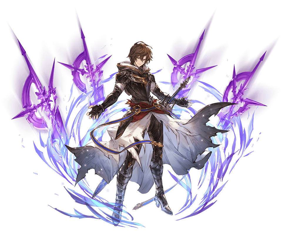 1boy ahoge armor belt bishounen boots breastplate brown_hair cape energy_sword expressionless fingerless_gloves floating floating_cape floating_object floating_sword floating_weapon full_body gloves gold_trim granblue_fantasy hair_between_eyes high_heel_boots high_heels hood hood_down minaba_hideo official_art red_eyes sandalphon_(granblue_fantasy) scabbard sheath sword tachi-e transparent_background weapon white_cape