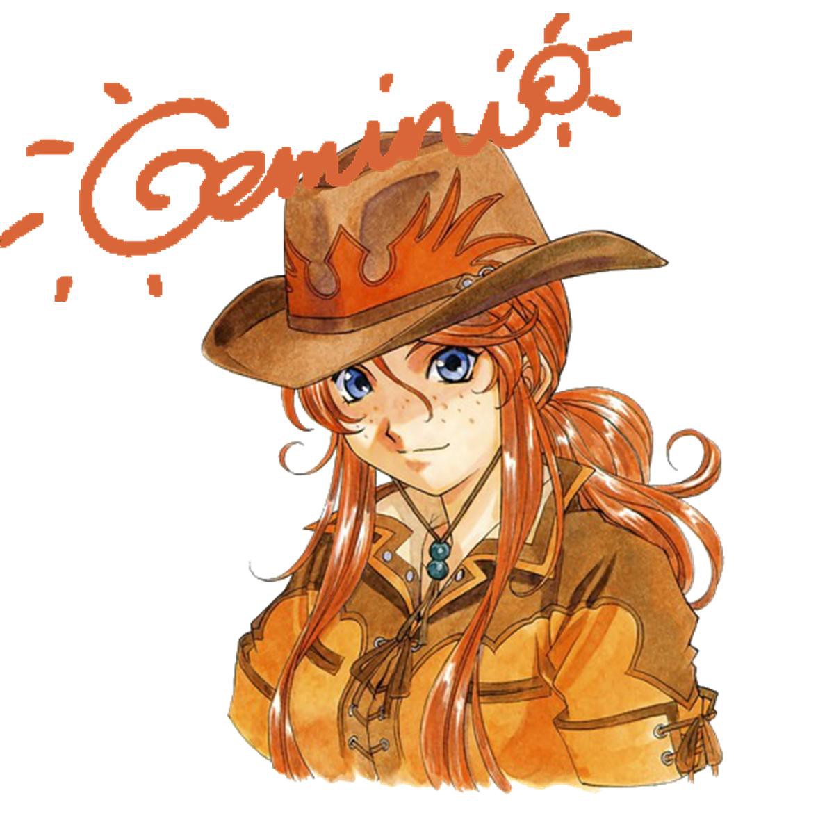 1girl beads blue_eyes breast_pocket brown_collar brown_sleeves character_name chin collar collarbone cowboy_hat cowboy_western cursive drawing_(object) english_text freckles gemini_sunrise hair_between_eyes hat highres long_hair looking_at_viewer matsubara_hidenori nose official_art parted_lips pocket ponytail redhead sakura_taisen sakura_taisen_v sidelocks signature simple_background solo solo_focus sun third-party_source traditional_media wavy_hair white_background