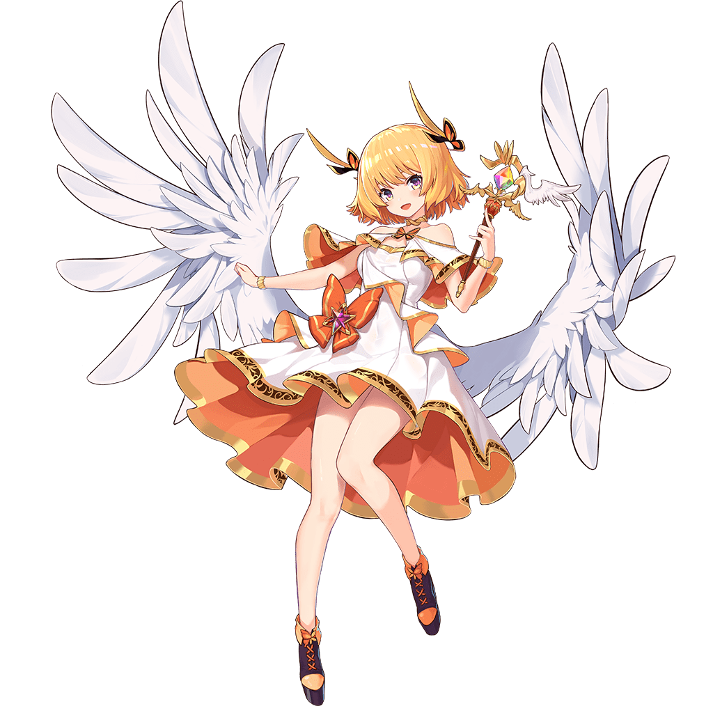 1girl angel_wings ark_order artist_request black_footwear blonde_hair bow bracelet capelet dress dress_bow feathered_wings full_body gold_trim holding holding_wand iris_(ark_order) jewelry looking_at_viewer low_twintails multicolored_eyes official_art orange_bow shoes short_hair sidelocks sleeveless sleeveless_dress solo tachi-e transparent_background twintails violet_eyes wand white_capelet white_dress white_wings wings yellow_eyes