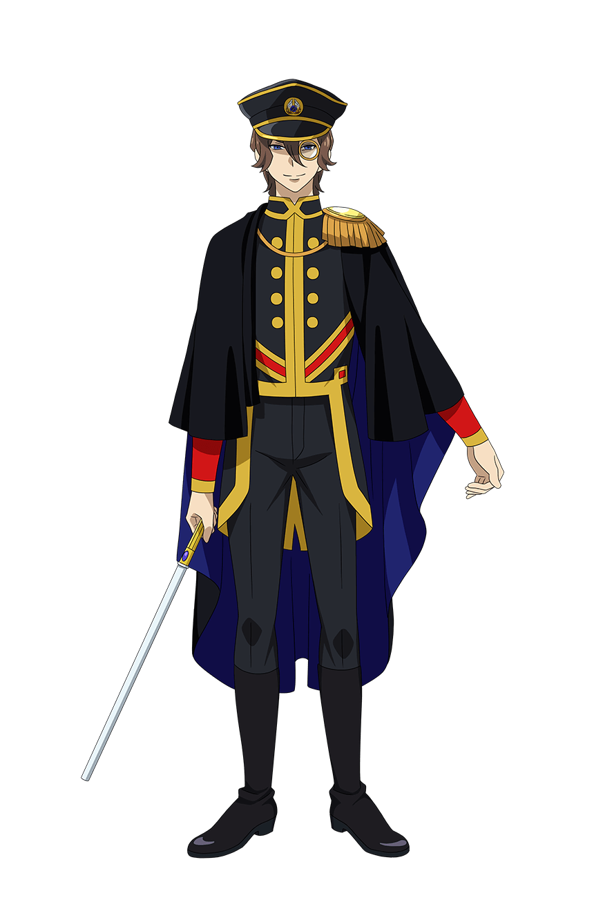 1boy aiguillette black_cape black_footwear black_hat black_jacket black_pants blue_eyes boots brown_hair cape closed_mouth epaulettes full_body hair_between_eyes hat highres holding jacket king_of_prism long_sleeves looking_at_viewer male_focus norizuki_jin official_art pants peaked_cap pretty_rhythm pretty_series second-party_source short_hair simple_background single_epaulette smile solo standing tachi-e transparent_background