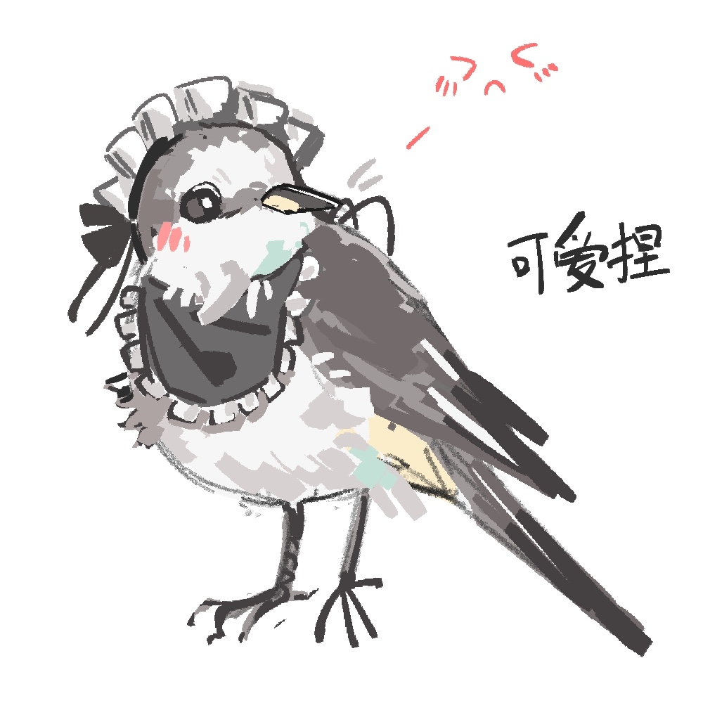 animal animal_focus bib bird bird_request black_bow blush_stickers bow chinese_commentary chinese_text clothed_animal commentary_request frills maid maid_headdress no_humans notice_lines original simple_background solo translation_request white_background zhanghemankong