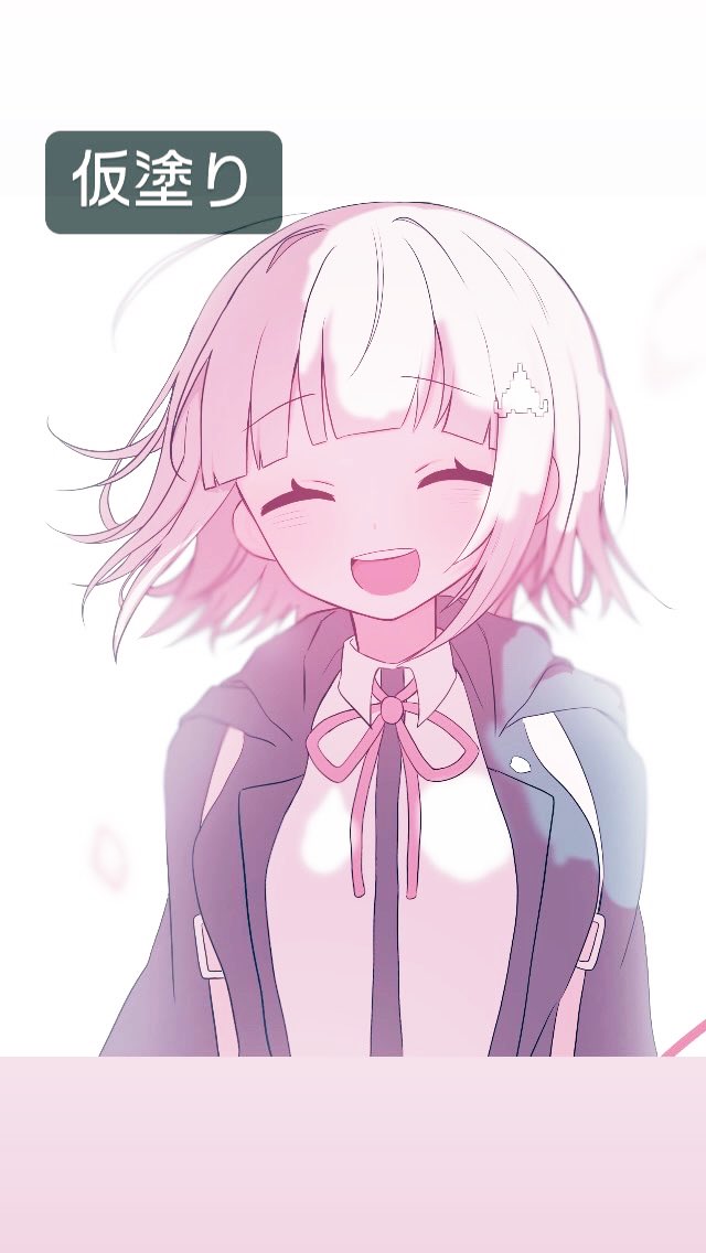 1girl :d breasts collared_shirt danganronpa_(series) danganronpa_2:_goodbye_despair facing_viewer happy jacket large_breasts nanami_chiaki neck_ribbon open_clothes open_jacket open_mouth ribbon ringo_ame_no_ria shirt smile solo teeth translation_request two-tone_shirt upper_body upper_teeth_only white_shirt
