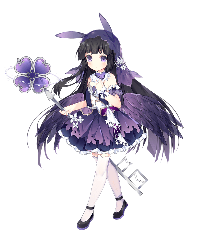 1girl abaddon_(ark_order) animal_ears ark_order bare_shoulders black_footwear black_hair blunt_bangs bow bug detached_sleeves dress dress_bow fake_animal_ears feathered_wings flower frilled_dress frills full_body hair_bow hair_ornament hairclip hime_cut holding holding_key key layered_dress long_hair looking_at_viewer low_wings official_art oversized_object purple_bow purple_dress purple_wings see-through short_sleeves sidelocks solo tachi-e thigh-highs transparent_background tsukimi_(xiaohuasan) variant_set veil very_long_hair violet_eyes white_bow white_flower white_thighhighs wings wrist_cuffs