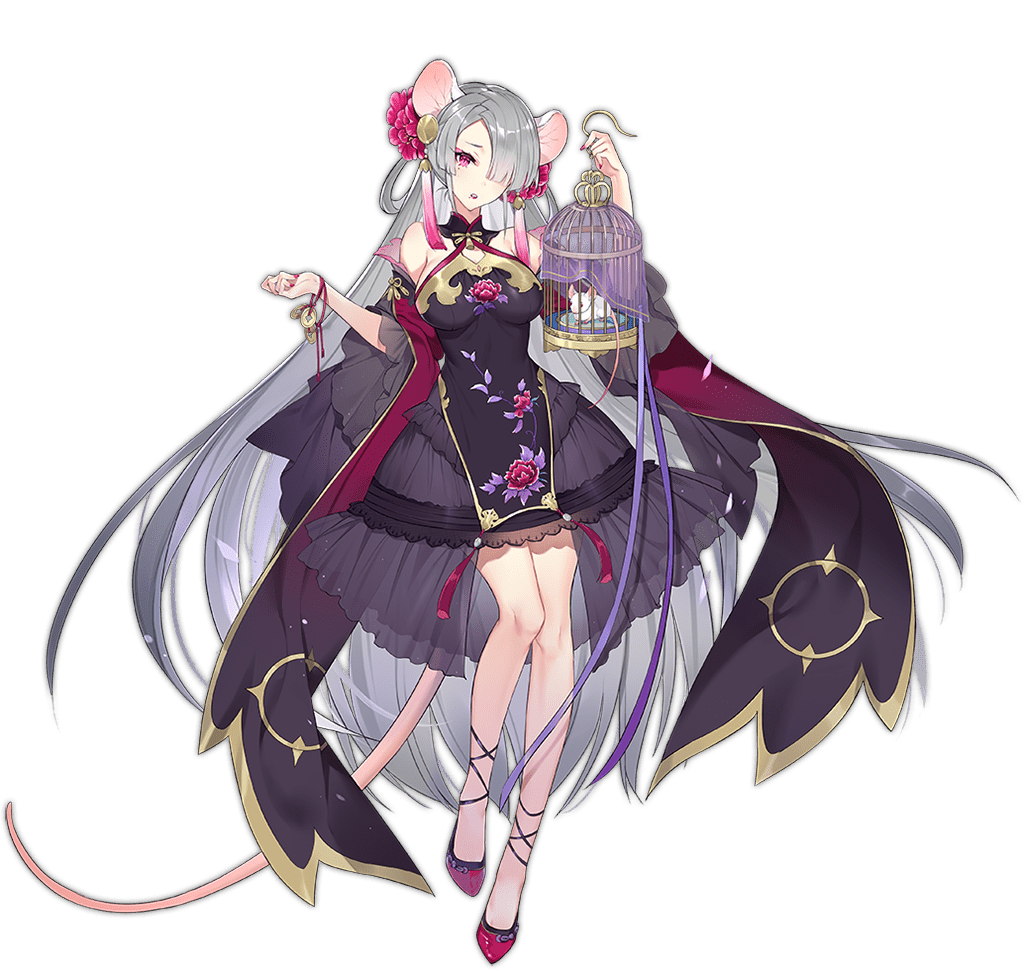 1girl absurdly_long_hair animal_ears anklet ark_order black_dress bracelet breasts cage detached_sleeves dress earrings fire flower frilled_sleeves frills full_body gold_trim grey_hair hair_flower hair_ornament hair_over_one_eye hair_rings hair_stick hatoyama_itsuru high_heels holding holding_cage holding_smoking_pipe jewelry large_breasts lipstick long_hair long_sleeves low-tied_long_hair makeup mouse mouse_ears mouse_girl mouse_tail official_art pink_eyes pink_flower pink_lips pink_nails purple_fire rat_(ark_order) red_footwear shawl shoes smoking_pipe solo tachi-e tail tassel tassel_earrings transparent_background underwear very_long_hair wide_sleeves