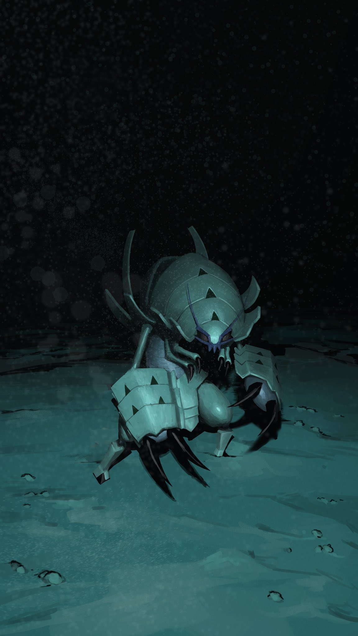 antennae claws closed_mouth dark full_body futena_goze golisopod highres looking_at_viewer no_humans outdoors pokemon pokemon_(creature) solo standing