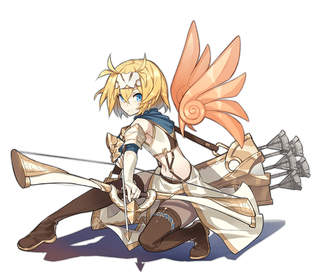 1girl ark_order arrow_(projectile) blonde_hair blue_scarf boots bow_(weapon) brown_footwear crop_top detached_wings drawing_bow elbow_gloves feathered_wings fighting_stance forehead_protector full_body gloves gold_trim hair_intakes holding holding_arrow holding_bow_(weapon) holding_weapon icarus_(ark_order) jewelry kamisa looking_at_viewer midriff official_art orange_wings quiver ring scarf shirt short_hair skirt solo squatting stomach tachi-e thigh-highs thigh_boots transparent_background weapon white_gloves white_shirt white_skirt wings