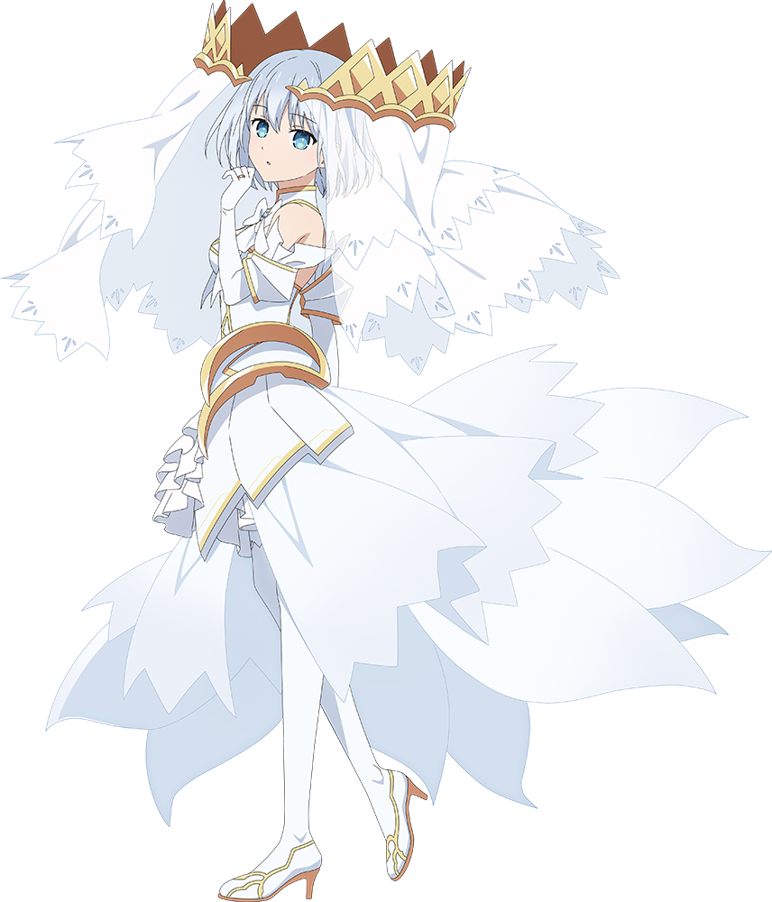 1girl :o bare_shoulders blue_eyes breasts bridal_veil date_a_live dress full_body gloves high_heels official_art short_hair small_breasts solo tobiichi_origami transparent_background veil white_dress white_gloves white_hair