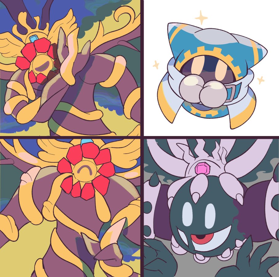 1boy crown drakeposting_(meme) gloves kirby's_return_to_dream_land_deluxe kirby_(series) magolor magolor_epilogue magolor_soul master_crown master_crown_(tree) meme ni_re no_humans one-eyed rayman_limbs solid_oval_eyes sparkle tree white_gloves