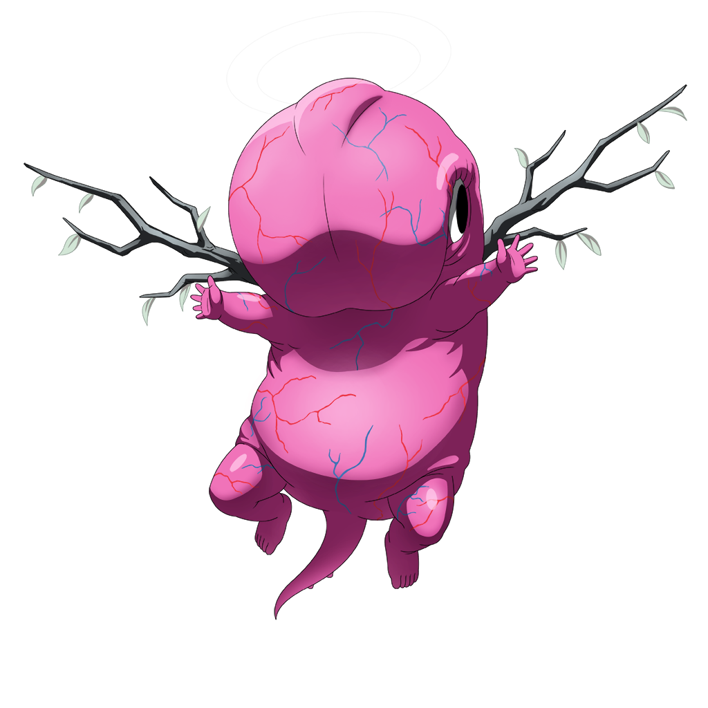 asymmetrical_wings branch fetus floating full_body halo no_humans official_art outstretched_arms overlord_(maruyama) solo tail transparent_background victim_(overlord_(maruyama)) white_halo wings