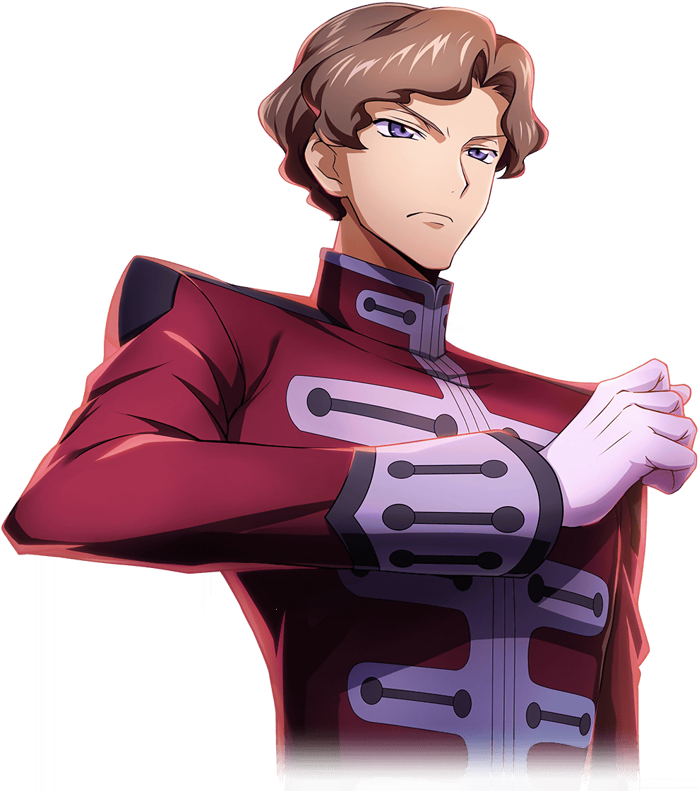 1boy artist_request blue_eyes brown_hair claudio_s._darlton clenched_hand closed_mouth code_geass code_geass:_lost_stories cropped_torso game_cg gloves hand_up jacket long_sleeves looking_afar male_focus military_uniform non-web_source official_art red_jacket serious short_hair simple_background solo standing transparent_background uniform upper_body white_gloves