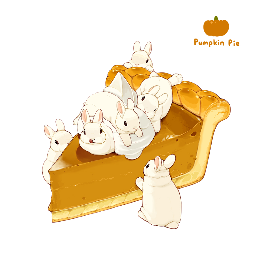 animal animal_focus commentary_request food food_focus lilac_(p-f_easy) looking_at_viewer no_humans original pumpkin pumpkin_pie rabbit simple_background tongue tongue_out whipped_cream white_background white_rabbit_(animal)