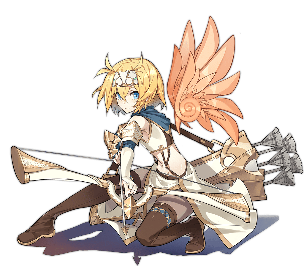 1girl ark_order arrow_(projectile) blonde_hair blue_scarf boots bow_(weapon) brown_footwear crop_top detached_wings drawing_bow elbow_gloves feathered_wings fighting_stance forehead_protector full_body gloves gold_trim hair_intakes holding holding_arrow holding_bow_(weapon) holding_weapon icarus_(ark_order) jewelry kamisa looking_at_viewer midriff official_art orange_wings quiver ring scarf shirt short_hair skirt solo squatting stomach tachi-e thigh-highs thigh_boots transparent_background weapon white_gloves white_shirt white_skirt wings