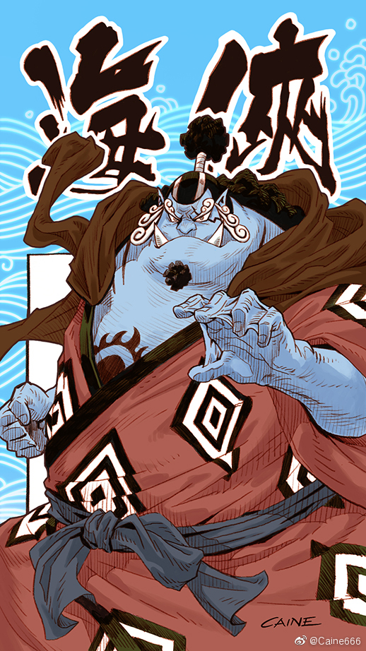 1boy artist_name black_hair blue_skin caine666 chest_tattoo closed_mouth colored_skin curly_eyebrows facial_hair fish_boy goatee high_ponytail japanese_clothes jinbe_(one_piece) kimono long_hair male_focus one_piece ponytail scar scar_across_eye scar_on_face solo sun_tattoo tan tattoo third-party_source translation_request tusks webbed_hands weibo_logo weibo_username