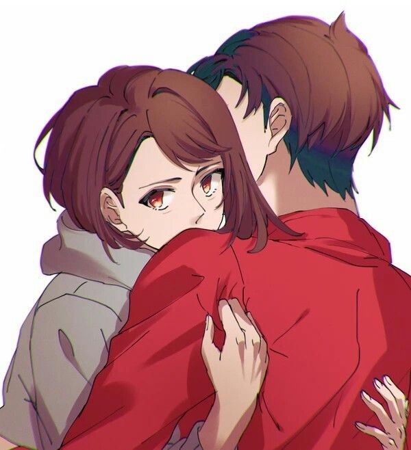 1boy 1girl brown_hair female hug male masaru_(pokemon) pokemon yuuri_(pokemon)