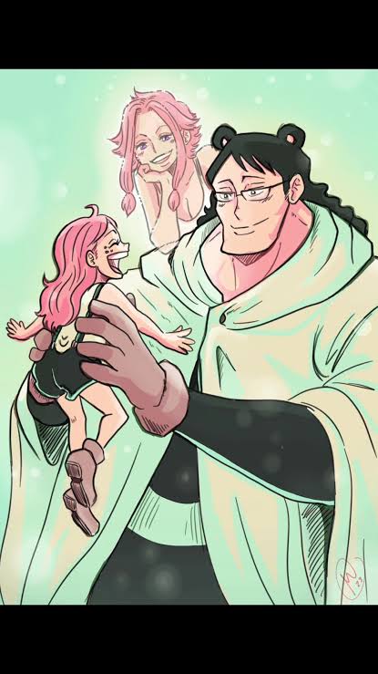 1boy 2girls bartholomew_kuma bear_ears father_and_daughter ghost ginny_(one_piece) glasses happy jewelry_bonney long_hair mother_and_daughter multiple_girls one_piece