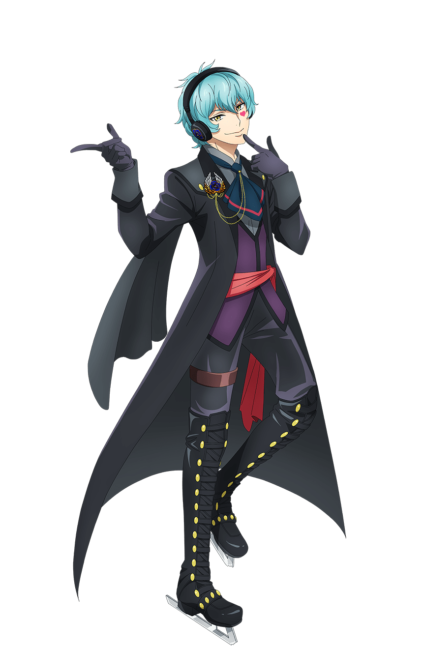 1boy aiguillette ascot black_footwear black_gloves black_jacket black_pants blue_hair boots closed_mouth finger_to_mouth full_body gloves hands_up headphones highres ice_skates index_finger_raised jacket king_of_prism king_of_prism:_shiny_seven_stars knee_boots looking_at_viewer male_focus official_art pants pretty_rhythm pretty_series second-party_source short_hair simple_background skates smile solo standing tachi-e takadanobaba_jouji transparent_background yellow_eyes