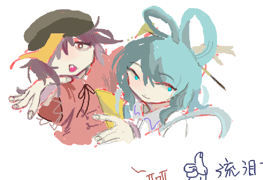2girls bags_under_eyes black_hat black_ribbon blue_eyes blue_hair cabbie_hat chinese_clothes chinese_commentary closed_mouth collared_shirt commentary_request cropped_torso fingernails gud_490811 hagoromo hair_ornament hair_over_one_eye hair_rings hairpin hat kaku_seiga lace-trimmed_sleeves lace_trim looking_at_viewer miyako_yoshika multiple_girls neck_ribbon ofuda ofuda_on_head open_mouth outstretched_arms red_shirt red_sleeves ribbon sharp_teeth shawl shirt short_hair short_sleeves simple_background smile tangzhuang teeth touhou upper_teeth_only violet_eyes white_background white_shirt wide_sleeves zombie_pose