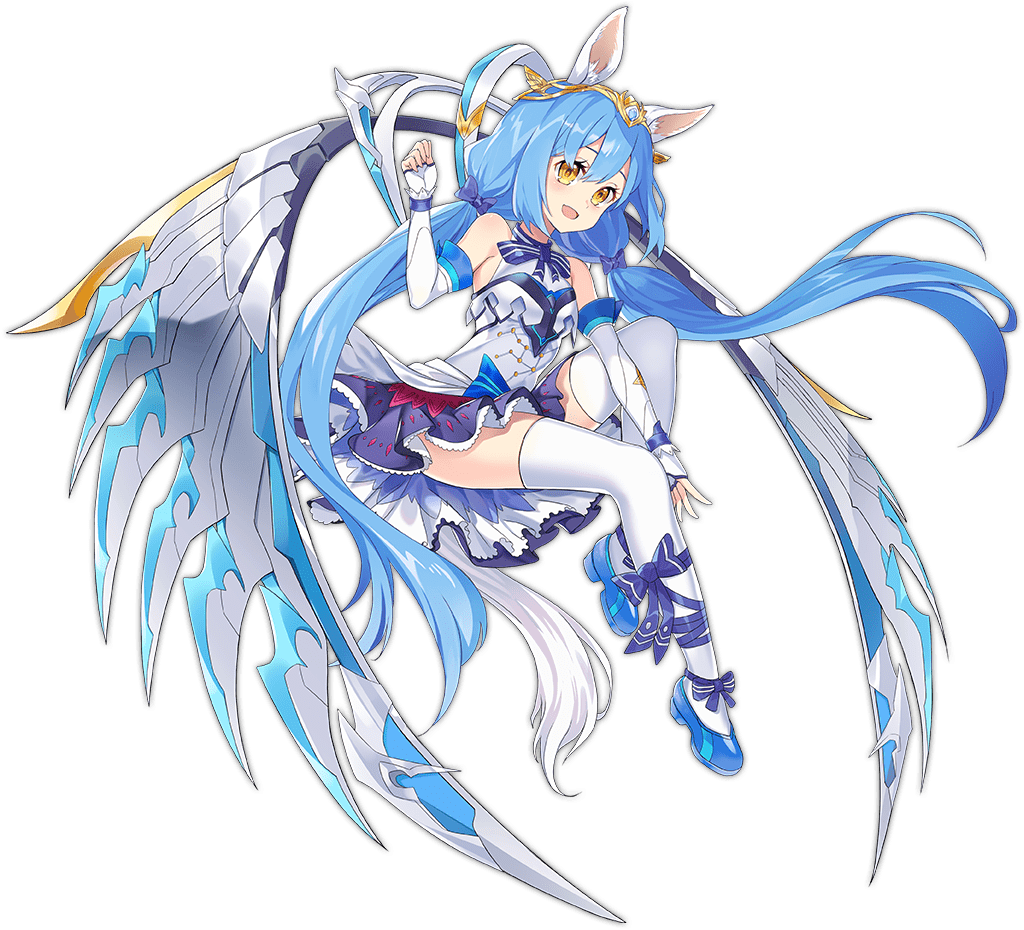 1girl :d animal_ears ark_order artist_request bare_shoulders blue_bow blue_bowtie blue_flower blue_hair blue_ribbon bow bowtie dress elbow_gloves fingerless_gloves flower frilled_dress frills full_body gloves gold_trim horse_ears horse_tail leg_ribbon long_hair low_twintails mechanical_wings official_art pegasus_(ark_order) ribbon shoes sidelocks sleeveless sleeveless_dress smile solo tachi-e tail thigh-highs tiara transparent_background twintails very_long_hair white_dress white_gloves white_thighhighs wing_hair_ornament wings wrist_cuffs yellow_eyes