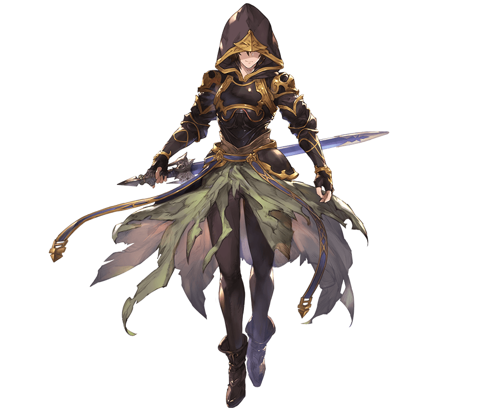 1boy ahoge ankle_boots armor belt bishounen black_pants boots breastplate brown_hair cape downscaled evil_smile fingerless_gloves floating_cape full_body gloves gold_trim granblue_fantasy green_cape hair_between_eyes hip_armor holding holding_sword holding_weapon hood hood_up light_smile looking_at_viewer minaba_hideo official_art pants resized sandalphon_(granblue_fantasy) scabbard shaded_face sheath shoulder_armor smile sword tachi-e tight_clothes tight_pants transparent_background weapon