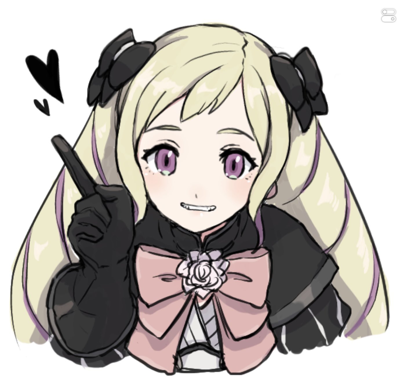 1girl aristocratic_clothes blonde_hair bow drill_hair elise_(fire_emblem) fire_emblem fire_emblem_fates heart highres multicolored_hair pink_bow purple_hair streaked_hair twin_drills twintails upper_body violet_eyes yuki12046