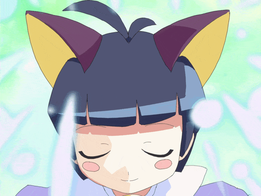 1girl animated animated_gif antenna_hair black_hair blush_stickers colinarmis hair_intakes henshin miracle-chan open_mouth original pink_hair portrait short_hair smile solo transformation twintails violet_eyes