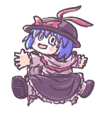 1girl aokukou black_hat black_skirt blue_hair blush_stickers bow capelet chibi commentary_request frilled_skirt frills hat hat_bow long_sleeves lowres nagae_iku open_mouth red_bow shirt short_hair simple_background skirt smile teardrop touhou white_background white_capelet white_shirt