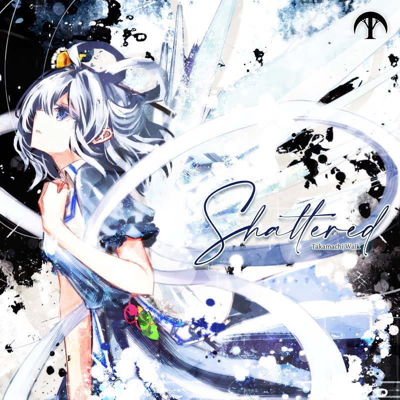 1girl abstract_background album_cover attack blue_dress blue_eyes blue_hair collared_dress cover crystal dress expressionless from_side hair_rings hand_on_own_chest ice kaku_seiga ruuya_higashino short_hair short_sleeves solo takamachi_walk touhou