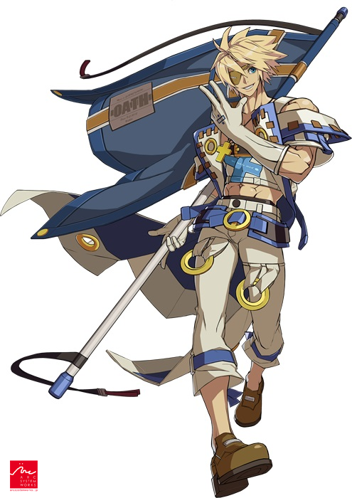 1boy abs bare_shoulders belt black_belt blonde_hair blue_belt blue_eyes breath brown_footwear character_request coattails commentary_request copyright_request eyepatch flag full_body gloves holding holding_flag leg_belt looking_at_viewer male_focus midriff multiple_belts navel o-ring o-ring_belt official_art open_mouth pants shoes short_hair short_sleeves simple_background smile solo spiky_hair teeth toned toned_male usamata white_background white_gloves white_pants white_sleeves