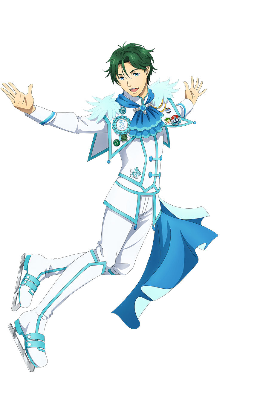1boy blue_eyes boots full_body green_hair highres ice_skates idol_clothes jacket king_of_prism king_of_prism:_shiny_seven_stars knee_boots looking_at_viewer male_focus official_art open_mouth outstretched_arms pants pretty_rhythm pretty_series second-party_source short_hair simple_background skates smile solo spread_arms standing tachi-e takahashi_minato transparent_background white_footwear white_jacket white_pants