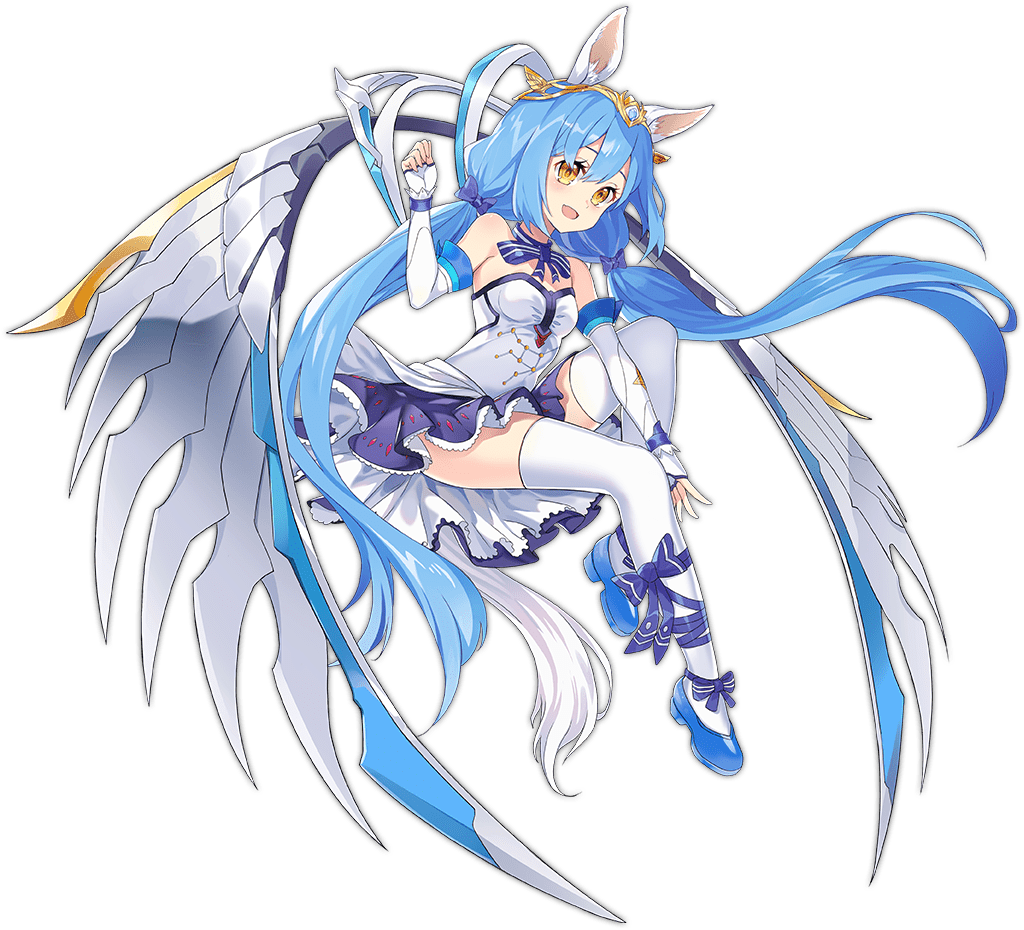 1girl :d animal_ears ark_order artist_request bare_shoulders blue_bow blue_bowtie blue_flower blue_hair blue_ribbon bow bowtie dress elbow_gloves fingerless_gloves flower frilled_dress frills full_body gloves gold_trim horse_ears horse_tail leg_ribbon long_hair low_twintails mechanical_wings official_art pegasus_(ark_order) ribbon shoes sidelocks sleeveless sleeveless_dress smile solo tachi-e tail thigh-highs tiara transparent_background twintails very_long_hair white_dress white_gloves white_thighhighs wing_hair_ornament wings wrist_cuffs yellow_eyes