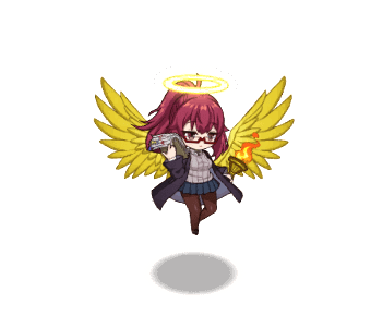 1girl aged_down angel angel_wings animated animated_png artist_request aura black_coat blinking blue_skirt breasts brown_pantyhose chibi closed_mouth coat expressionless feathered_wings fire flapping flying full_body grey_sweater_vest halo holding holding_torch large_breasts long_hair long_sleeves lowres mon-musu_quest! mon-musu_quest:_paradox monster_musume_td necktie official_art pantyhose pleated_skirt ponytail promestein red-framed_eyewear red_eyes red_necktie redhead semi-rimless_eyewear shadow sidelocks simple_background skirt solo sweater_vest third-party_source torch transparent_background under-rim_eyewear wings yellow_wings