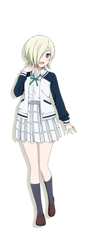 1girl black_sleeves black_socks blonde_hair brown_footwear collared_shirt full_body green_ribbon hair_over_one_eye jacket kneehighs loafers long_sleeves looking_at_viewer love_live! love_live!_nijigasaki_high_school_idol_club mia_taylor neck_ribbon nijigasaki_academy_school_uniform official_art one_eye_covered open_clothes open_jacket open_mouth plaid plaid_skirt pleated_skirt ribbon school_uniform shirt shoes short_hair skirt socks solo standing standing_on_one_leg transparent_background violet_eyes white_jacket white_shirt white_skirt winter_uniform