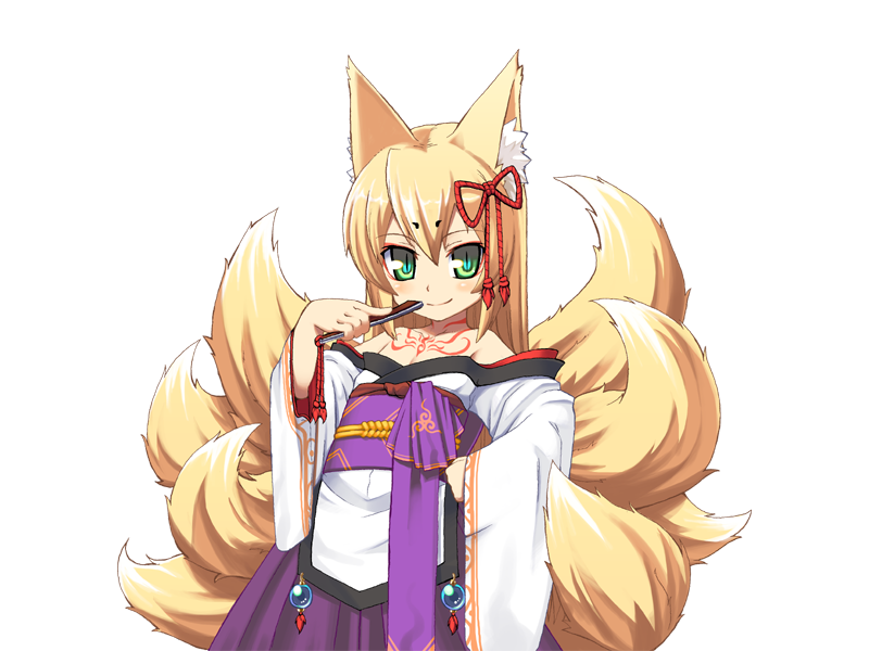 1girl animal_ear_fluff animal_ears bare_shoulders blonde_hair bmp-to-png_conversion chest_tattoo closed_mouth cowboy_shot eyeshadow folding_fan fox_ears fox_girl fox_tail game_cg green_eyes hair_between_eyes hakama hakama_skirt hand_fan hand_on_own_hip holding holding_fan japanese_clothes jingai_modoki kimono kitsune light_blush lolibaba long_hair looking_at_viewer makeup mon-musu_quest! monster_girl multiple_tails neck_tattoo non-web_source obi purple_hakama purple_sash red_eyeshadow sash simple_background skirt slit_pupils smile solo tail tamamo_(mon-musu_quest!) tattoo transparent_background white_kimono wide_sleeves