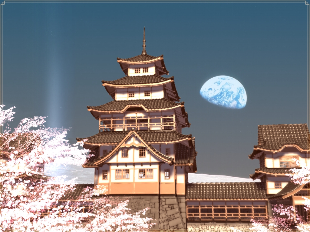 castle cherry_blossoms earth east_asian_architecture moon scenery tower utilizator