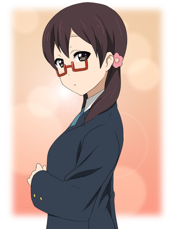 black_eyes brown_hair extra face glasses ikari_manatsu k-on! kimura_fumie long_hair namayake_girls nodoka_glasses red-framed_glasses school_uniform semi-rimless_glasses under-rim_glasses