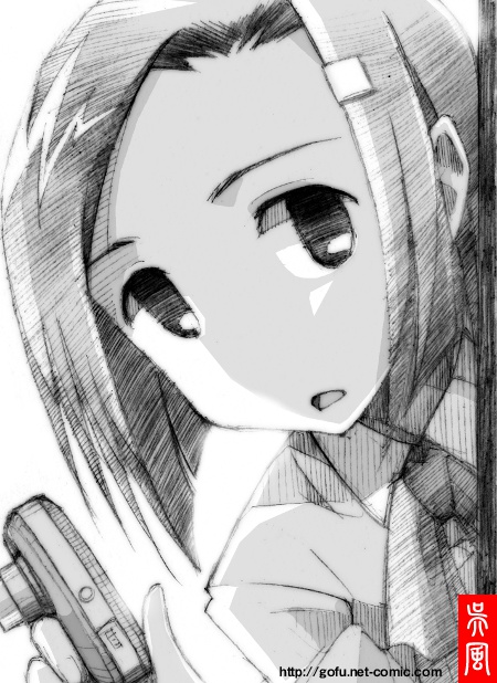 gofu hair_ornament hairclip hata_ranko monochrome open_mouth school_uniform seitokai_yakuindomo short_hair sketch solo traditional_media