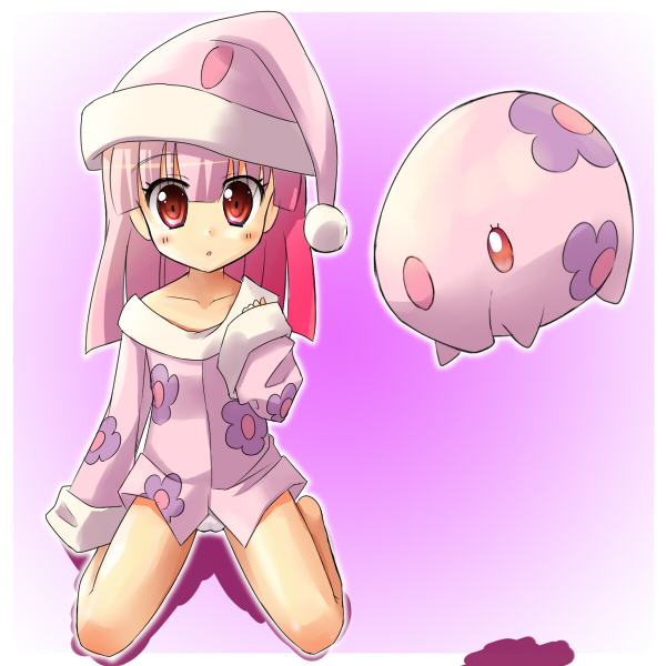 1girl hat moemon multicolored_hair munna no_pants pajamas panties personification pink_hair pokemon pokemon_(creature) pokemon_(game) pokemon_black_and_white pokemon_bw red_eyes sleeves_past_wrists tenjou_ryuka underwear