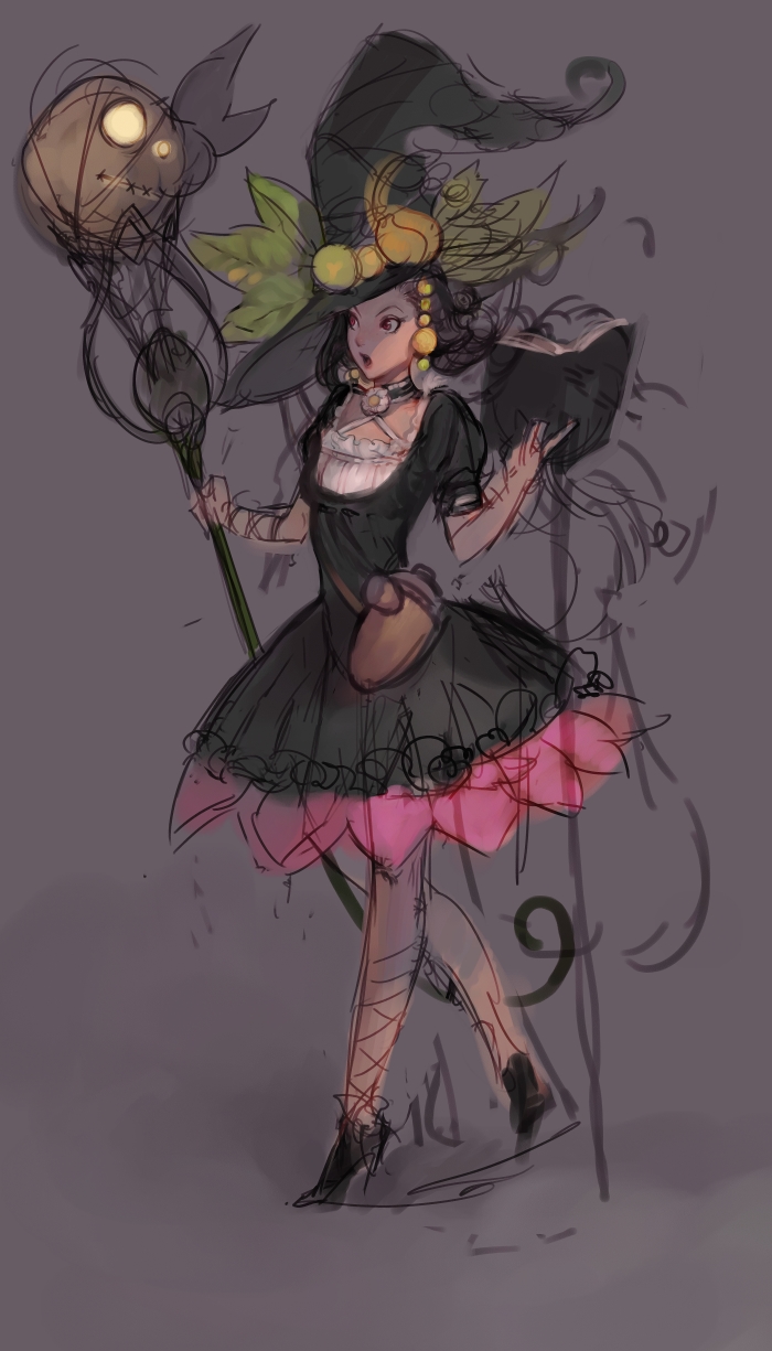 broom dress hat highres pablo sketch solo witch witch_hat