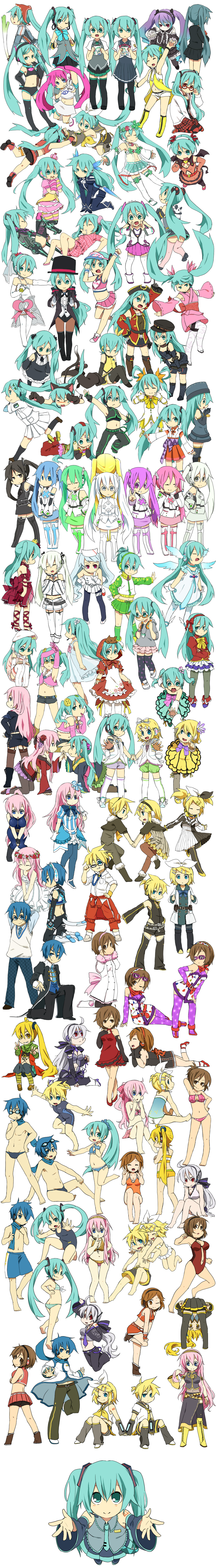 6+girls adjusting_glasses akita_neru alicia_melchiott alicia_melchiott_(cosplay) alternate_costume alternate_hair_color alternate_hairstyle animal_ears anti_the_holic_(vocaloid) aqua_eyes aqua_hair arabian_clothes arm_warmers armpits arms_behind_head arms_up back-to-back bangs bat_wings belt bent_over beret bespectacled bike_shorts bikini black_eyes black_hair black_legwear blonde_hair blue_hair blue_legwear blush bodysuit boots bracelet breasts brown_legwear buttons cat_ears cat_tail cheerleader choker cleavage closed_eyes coat colorful_x_melody_(vocaloid) cosplay crown detached_sleeves dress earmuffs earrings elbow_gloves everyone fetal_position fishnets flower frills garter_belt gathers glasses gloves gothic_lolita green_eyes green_hair green_legwear grimm's_fairy_tales hair_flower hair_ornament hairclip hajimete_no_koi_ga_owaru_toki_(vocaloid) harem_pants hat hato_(vocaloid) hatsune_miku hatsune_miku_no_gekishou_(vocaloid) head_wings head_wreath headphones headset heart high_heels highres jacket jacket_around_waist japanese_clothes jewelry just_be_friends_(vocaloid) kagamine_len kagamine_rin kagamine_rin_(cosplay) kaito kimono kocchi_muite_baby_(vocaloid) leg_warmers leggings little_red_riding_hood little_red_riding_hood_(cosplay) little_red_riding_hood_(grimm) lolita_fashion long_hair looking_back looking_up magnet_(vocaloid) megurine_luka meiko meiko_(cosplay) meltdown_(vocaloid) midriff miracle_paint_(vocaloid) multicolored_legwear multiple_girls multiple_persona navel necktie neko_cyber nurse_cap obi one-piece_swimsuit open_mouth pajamas panda pants pantyhose paw_gloves paws piapro pink_hair pink_legwear pirate plaid polka_dot ponytail pose print_legwear project_diva project_diva_2nd purple_eyes purple_legwear red_eyes reki_(arequa) retro roshin_yuukai_(vocaloid) running saihate_(vocaloid) sailor_collar sakine_meiko saliva scarf school_swimsuit school_uniform see-through sega senjou_no_valkyria senjou_no_valkyria_1 shoes short_kimono short_shorts short_yukata shorts side_ponytail side_slit sitting skirt sleeping smile socks songover space_channel_5 speedo spring_onion star star_print striped striped_bikini striped_legwear striped_swimsuit sunglasses sweater_vest swim_trunks swimsuit tail thighhighs top_hat tripping tuxedo twintails ulala ulala_(cosplay) uneven_twintails v veil vertical_stripes vest visor_cap vocaloid voyakiloid wetsuit white_eyes white_hair white_legwear winged_shoes wings wristband yellow_(vocaloid) young yowane_haku yukata