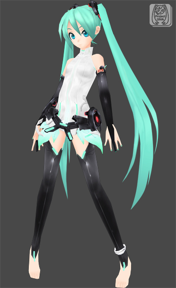 3d aqua_hair barefoot blue gloves hatsune_miku hatsune_miku_(append) legs long_hair miku_append project_diva project_diva_2nd solo twintails very_long_hair vocaloid vocaloid_append